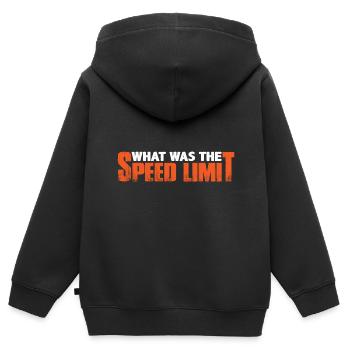 What Was The Speed Limit 8 - Kinder Premium Organic Zip Hoodie - Schwarz - Hinten - AI Model Kid Male (0cm)