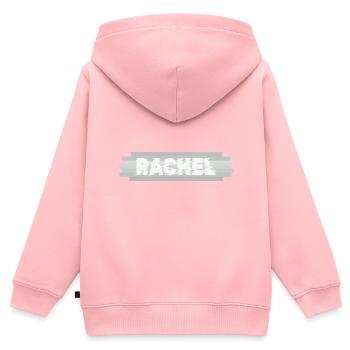 Rachel comme nom - Sweat Premium à capuche zippé enfant bio - rose - Dos - AI Model Kid Female (0cm)