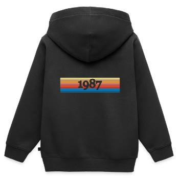1987 - Kinder Premium Organic Zip Hoodie - Schwarz - Hinten - AI Model Kid Male (0cm)