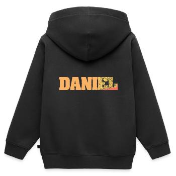 Idée cadeau Daniel - Sweat Premium à capuche zippé enfant bio - noir - Dos - AI Model Kid Male (0cm)