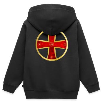 Templiers Croix d'Or + Gems - Sweat Premium à capuche zippé enfant bio - noir - Dos - AI Model Kid Male (0cm)