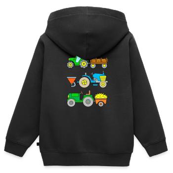 Tractors: timber transport, drill, hay transport - Kids Premium Organic Zip-up Hoodie - black - Back - AI Model Kid Male (0cm)