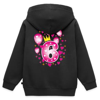 06 6. Geburtstag Mädchen Luftballons Krone Sterne - Kinder Premium Organic Zip Hoodie - Schwarz - Hinten - AI Model Kid Male (0cm)