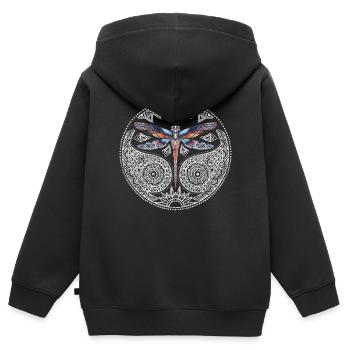 Mandala de libellule colorée magique - Sweat Premium à capuche zippé enfant bio - noir - Dos - AI Model Kid Male (0cm)