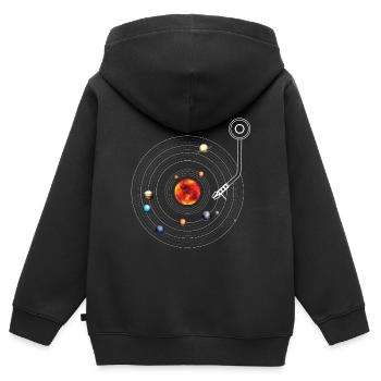 Turntable Solar System Vinyl Planets Moons - Sweat Premium à capuche zippé enfant bio - noir - Dos - AI Model Kid Male (0cm)