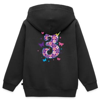 3ème anniversaire fille fille princesse - Sweat Premium à capuche zippé enfant bio - noir - Dos - AI Model Kid Male (0cm)