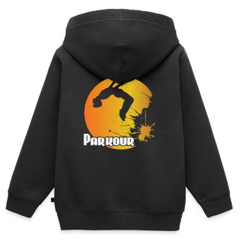 Backflip de parkour - Sweat Premium à capuche zippé enfant bio - noir - Dos - AI Model Kid Male (0cm)