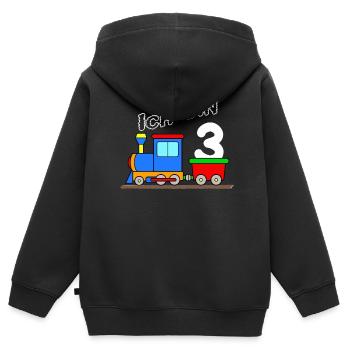 Train locomotive 3 ans de chemin de fer 3ème anniversaire locomotive - Sweat Premium à capuche zippé enfant bio - noir - Dos - AI Model Kid Male (0cm)