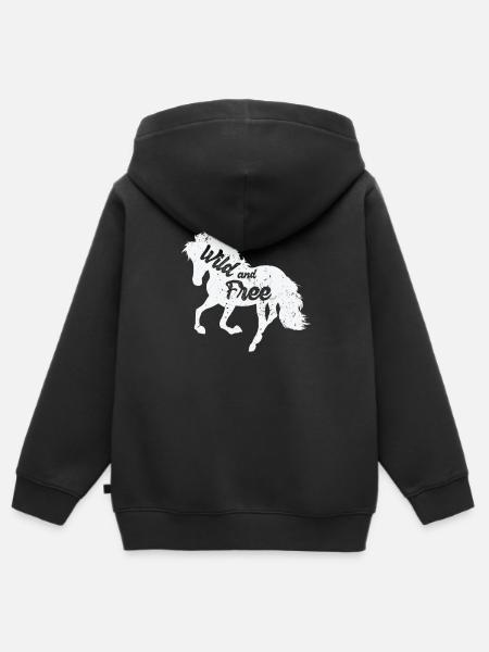 Horse "Wild and Free" - Kids Premium Organic Zip-up Hoodie - black