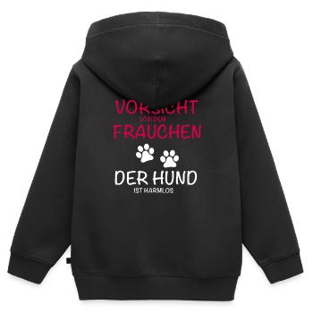 Vorsicht Frauchen Hund - Kinder Premium Organic Zip Hoodie - Schwarz - Hinten - AI Model Kid Male (0cm)