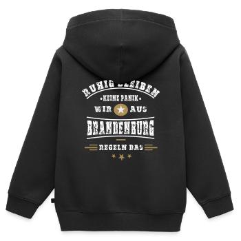 Brandenburg Regelt das ! - Kinder Premium Organic Zip Hoodie - Schwarz - Hinten - AI Model Kid Male (0cm)