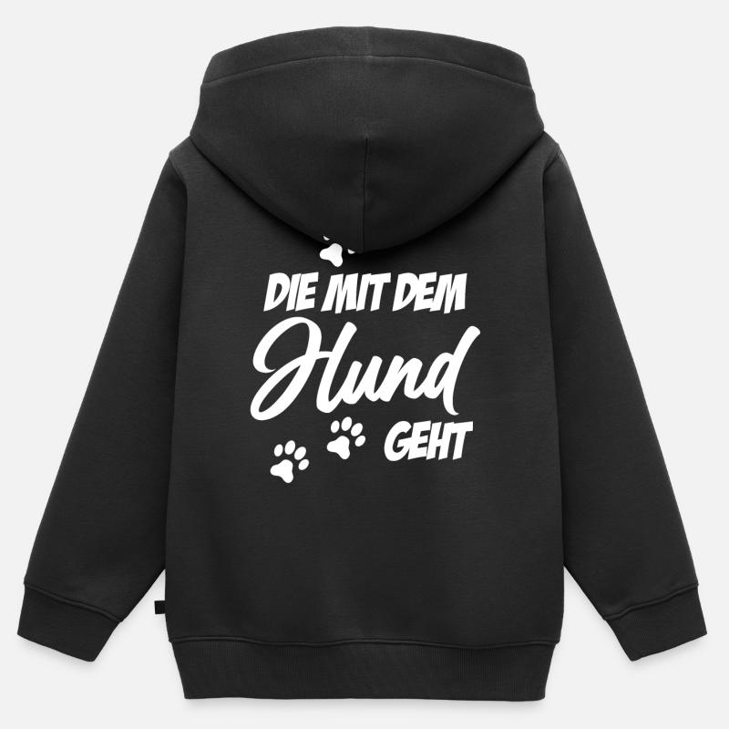 Die mit dem Hund geht | Hundebesitzer Geschenkidee - Kinder Premium Organic Zip Hoodie - Schwarz