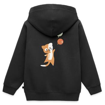 Chat ballons mignon chaton s'envole - Sweat Premium à capuche zippé enfant bio - noir - Dos - AI Model Kid Male (0cm)