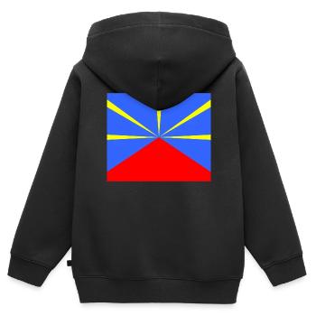 Mahaveli Drapeau Ile De La Réunion 974 - Sweat Premium à capuche zippé enfant bio - noir - Dos - AI Model Kid Male (0cm)