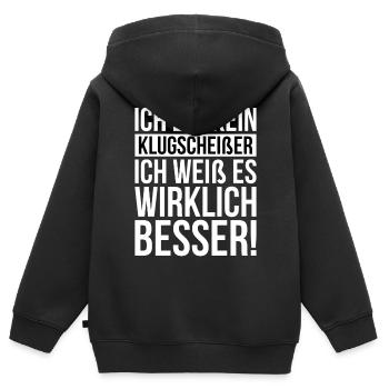 Ich bin kein Klugscheißer Spruch - Kinder Premium Organic Zip Hoodie - Schwarz - Hinten - AI Model Kid Male (0cm)