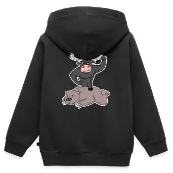 Échange haussier et baissier - Sweat Premium à capuche zippé enfant bio - noir - Dos - AI Model Kid Male (0cm)