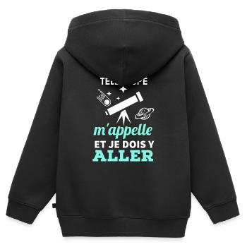 Mon téléscope m' appelle je dois y aller - Sweat Premium à capuche zippé enfant bio - noir - Dos - AI Model Kid Male (0cm)