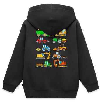 Véhicules ferme chantier tracteurs Pelle - Sweat Premium à capuche zippé enfant bio - noir - Dos - AI Model Kid Male (0cm)