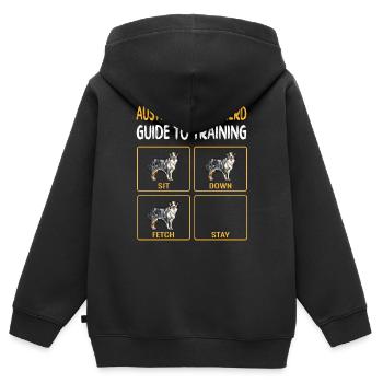 Guide australien de berger au chien d’entraînement Obedienc - Sweat Premium à capuche zippé enfant bio - noir - Dos - AI Model Kid Male (0cm)