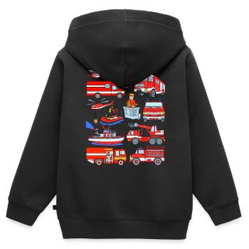 Voitures pompiers véhicules pompiers - Sweat Premium à capuche zippé enfant bio - noir - Dos - AI Model Kid Male (0cm)