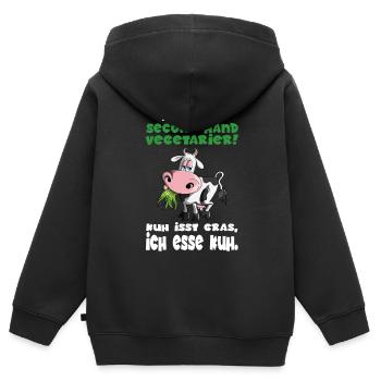Ich bin second Hand Anti Vegetarier Kühe BBQ Steak - Kinder Premium Organic Zip Hoodie - Schwarz - Hinten - AI Model Kid Male (0cm)