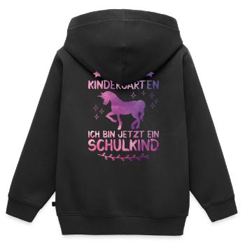 Ich bin jetzt ein Schulkind 2021 Pferde Mädchen - Kinder Premium Organic Zip Hoodie - Schwarz - Hinten - AI Model Kid Male (0cm)