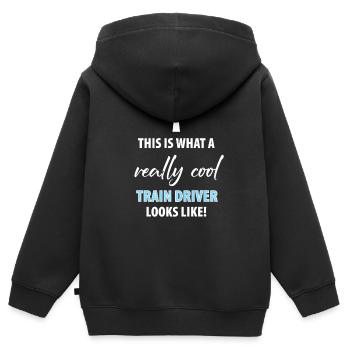 Train train train conducteurs de train - Sweat Premium à capuche zippé enfant bio - noir - Dos - AI Model Kid Male (0cm)