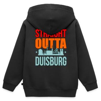 Duisburg - Kinder Premium Organic Zip Hoodie - Schwarz - Hinten - AI Model Kid Male (0cm)