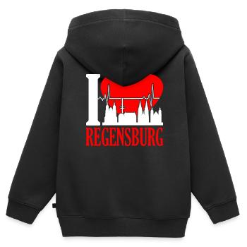 Regensburg - Kinder Premium Organic Zip Hoodie - Schwarz - Hinten - AI Model Kid Male (0cm)