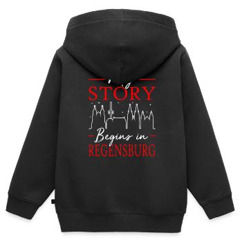 Regensburg - Kinder Premium Organic Zip Hoodie - Schwarz - Hinten - AI Model Kid Male (0cm)