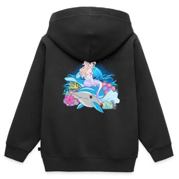 Cadeau sirène sirène - Sweat Premium à capuche zippé enfant bio - noir - Dos - AI Model Kid Male (0cm)