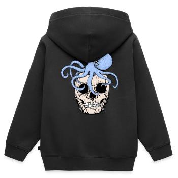 Poulpe sur crâne drôle poulpe cool gothique - Sweat Premium à capuche zippé enfant bio - noir - Dos - AI Model Kid Male (0cm)