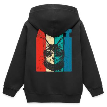 Retro Eight 8 ans 8 . Anniversaire Cool Cat - Sweat Premium à capuche zippé enfant bio - noir - Dos - AI Model Kid Male (0cm)