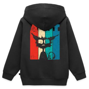 Retro Eight 8 ans 8 . Anniversaire Drôle de chat - Sweat Premium à capuche zippé enfant bio - noir - Dos - AI Model Kid Male (0cm)