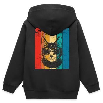 Retro Sieben 7 Jahre 7 . Geburtstag Coole Katze - Kinder Premium Organic Zip Hoodie - Schwarz - Hinten - AI Model Kid Male (0cm)