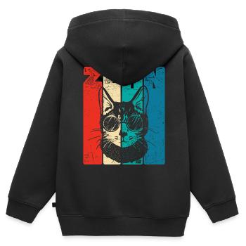 Retro Ten 10 ans 10 . Anniversaire Chat Sonnenbr - Sweat Premium à capuche zippé enfant bio - noir - Dos - AI Model Kid Male (0cm)