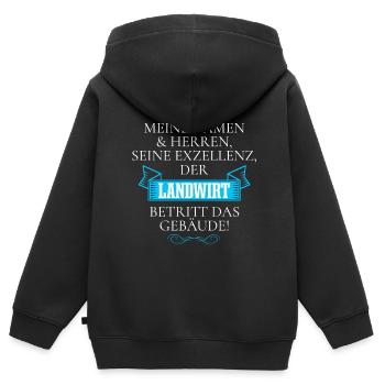 Seine Exzellenz Der Landwirt Betritt Das Gebäude - Kinder Premium Organic Zip Hoodie - Schwarz - Hinten - AI Model Kid Male (0cm)