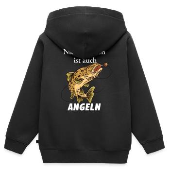 angeln - Kinder Premium Organic Zip Hoodie - Schwarz - Hinten - AI Model Kid Male (0cm)