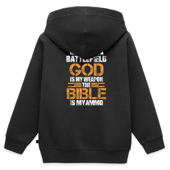 Dieu - Sweat Premium à capuche zippé enfant bio - noir - Dos - AI Model Kid Male (0cm)