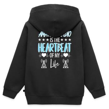 Amateur Radio Radio Radio Radio Radio Amateur Vintage - Sweat Premium à capuche zippé enfant bio - noir - Dos - AI Model Kid Male (0cm)