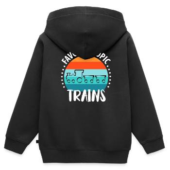 Train Chemin de fer Trains Trains Conducteurs de train - Sweat Premium à capuche zippé enfant bio - noir - Dos - AI Model Kid Male (0cm)