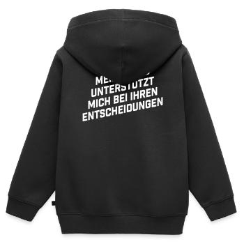 Frau unterstützt mich bei Ihren Entscheidungen - Kinder Premium Organic Zip Hoodie - Schwarz - Hinten - AI Model Kid Male (0cm)