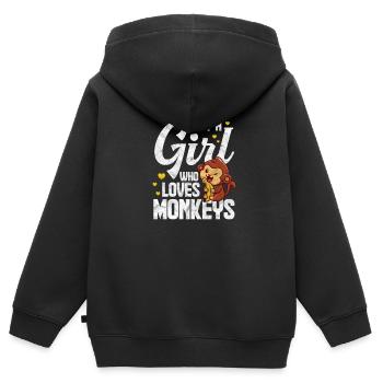 Fille singe - Sweat Premium à capuche zippé enfant bio - noir - Dos - AI Model Kid Male (0cm)
