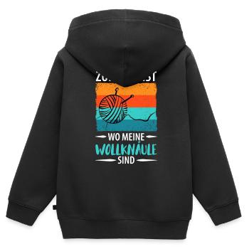 Wolle Stricken Wollknäuel - Kinder Premium Organic Zip Hoodie - Schwarz - Hinten - AI Model Kid Male (0cm)