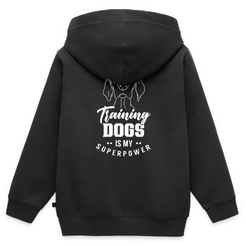 Hunde Trainieren Ist Meine Superkraft Hundeschule - Kinder Premium Organic Zip Hoodie - Schwarz - Hinten - AI Model Kid Male (0cm)