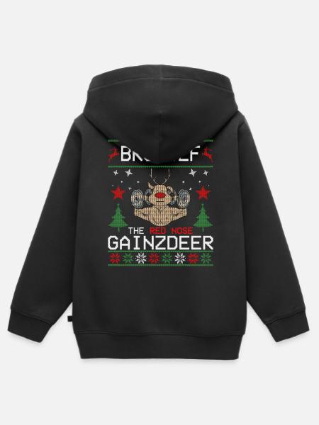 Brodolf The Red Nose Gainzdeer Ugly Sweater - Premium børne zip-hættetrøje økologisk - sort