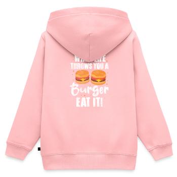 Burger - Kinder Premium Organic Zip Hoodie - Rosa - Hinten - AI Model Kid Female (0cm)