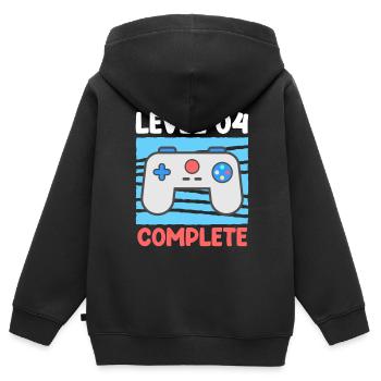 Level 04 Complete 4 Jahre 4. Geburtstag - Kinder Premium Organic Zip Hoodie - Schwarz - Hinten - AI Model Kid Male (0cm)