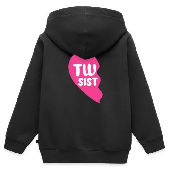 Twin Sister Family Baby Twins Cadeau - Sweat Premium à capuche zippé enfant bio - noir - Dos - AI Model Kid Male (0cm)