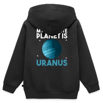 Ma planète préférée est Uranus - Uranus Planet - Sweat Premium à capuche zippé enfant bio - noir - Dos - AI Model Kid Male (0cm)